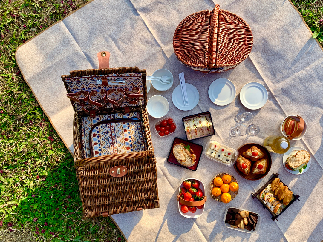 Baskets on Picnic Blanket